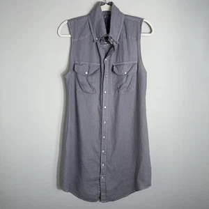 Pete & Greta-Johnny Was Sleeveless Linen Dress-Pearl Snap Front-Linen-Gray-Small - Picture 1 of 11