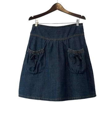 Vintage Youniqe Línea A Denim Boho Cottagecore Detalle Lazo Bolsillos Delanteros Talla 4-6 Foto 1 de 4