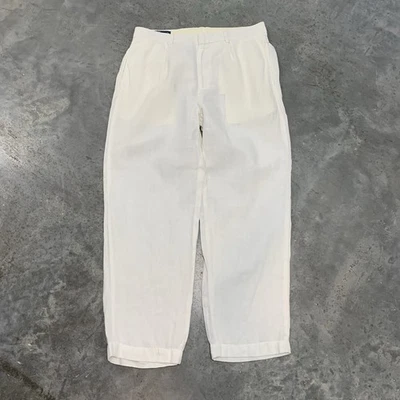Pantalones vintage Polo Ralph Lauren de lino con hebilla 33x28 blancos plisados para hombre Foto 1 de 4
