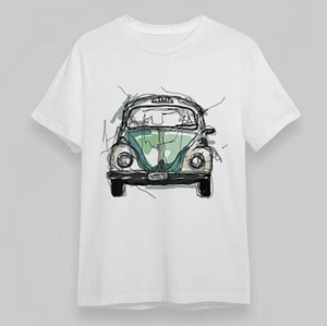 Men's Plus Size Classic T-Shirt Vintage Beetle Taxi Green Blue Art Print Tee - Picture 1 of 6