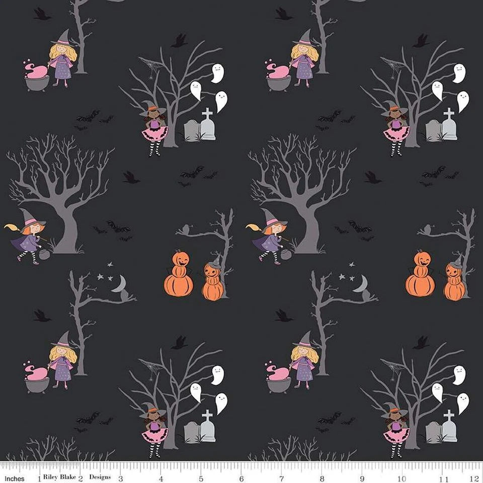 1/4 Yarda 9”x42” Riley Blake "Spooky Schoolhouse" Carbón Principal Brillo Halloween Foto 1 de 1