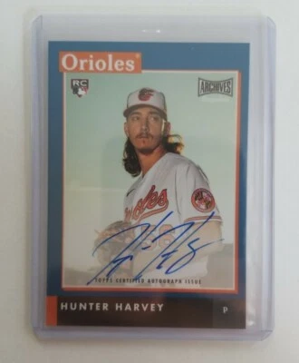 2020 Topps Archives Snapshots RC Hunter Harvey Blue Auto 14/50 Orioles - Image 1 of 2