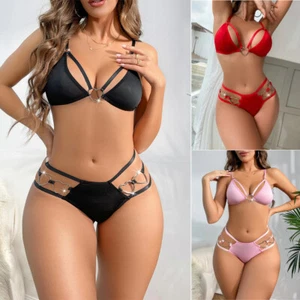 Womens Lingerie Sexy Bra and Panty Set Strappy Babydoll Set Underwear Set Teddy - Picture 1 of 20