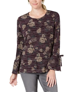 Style & Co. Women's Multicolor Black Tower Bloom Long Sleeve Blouse Top Size 0X - Picture 1 of 7