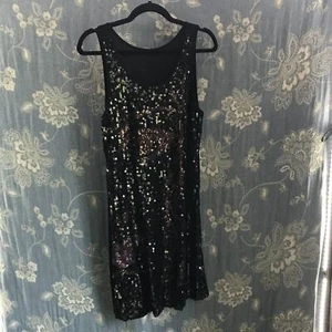 black stretch sequined lady face tank dress size L - Picture 1 of 4