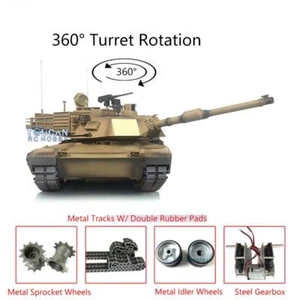 Henglong 1/16 7.0 Upgraded Abrams IR RC Tank 3918 360° Turret BB Gun Smoke - Picture 1 of 2