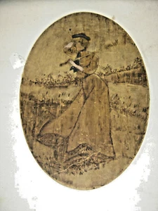 Antike ~ Bergung ~ Pyro Kunst Pyrographie Plakette Lady Golfer ~ getönt #1512 - Bild 1 von 3