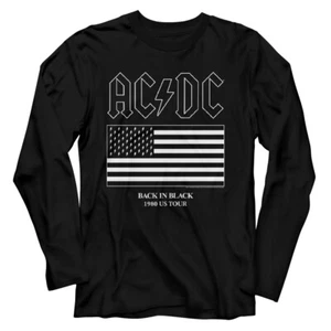 ACDC Back In Black 1980 US Tour Men's Long Sleeve T Shirt Official Music Merch - Picture 1 of 5