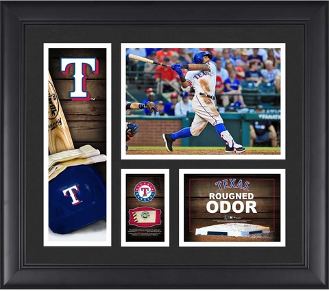 Rougned Odor Texas Rangers Framed 15x17 Collage w/Piece of G-U Ball Cover