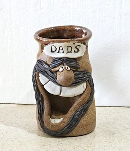 Vintage Mark Hines Art Pottery Funny Face Mug Cup DAD'S Happy Big Smile Signed - Picture 1 of 14