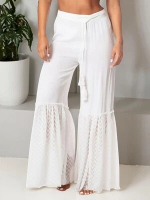 La Moda Clothing Women's White Flare Leg Cover Up Drawstring Pants Size L/XL NWT - Image 1 of 4