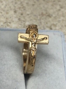 14K Solid Gold Cross Crucifix Jesus Ring Approx. Weight 8 Grams - Picture 1 of 8
