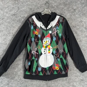 QUIKSILVER Ugly Christmas Sweatshirt Men's L Reversible Zip Up Sweater Hoodie - Picture 1 of 13