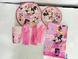 Disney Minnie Mouse Party Supplies For 10 Plates Forks Spoons Cups Tablecloth.. - Picture 1 of 5