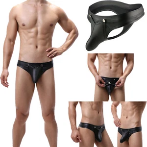 Intimo uomo perizoma borsa rigonfiabile rimovibile sexy finta pelle costume clubwear - Foto 1 di 40