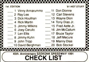 Langenberg Seekonk Speedway #28 1991 lista de verificación solo tarjeta 1-29 - casi nuevo no es un conjunto - Imagen 1 de 2