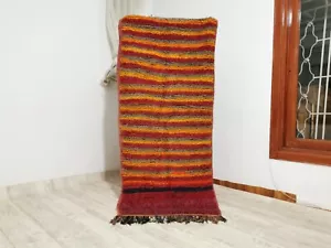 Moroccan Vintage Handmade Rug 3'05" x 6'23" Feet Berber Colorful Striped Carpet - Picture 1 of 11