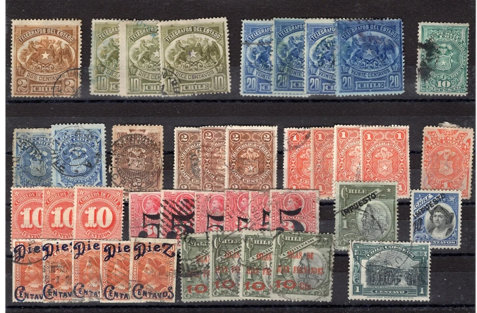 CHILE assorment lot telegraph tax stamps overprints must see - Image 1 of 1