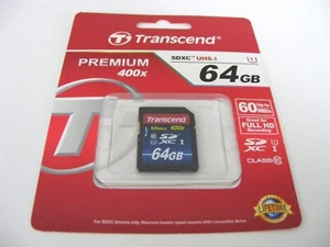64GB SDXC UHS-I Card PREMIUM Class 10 60MB/s  400x ( 64 GB SDXC  ) TRANSCEND Neu - Zdjęcie 1 z 1
