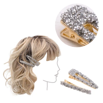 VIAHERMADA Set di due Clip in Metallo Dorato con strass argento - Immagine 1 di 2