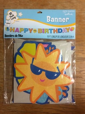 Banner Feliz Cumpleaños 10 Pies Largo Sol, Flores y Brillo NUEVO Foto 1 de 3