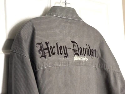 HARLEY-DAVIDSON Motorcycle Biker Embroidered Mens Grey Long Sleeve Shirt Sz L - Image 1 of 4