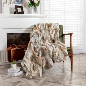 Real Rabbit Hide Fur Blanket Bedroom Lounge Sofa Throw Straw Yellow 120x180cm - Picture 1 of 12