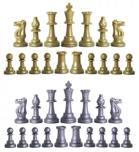 Staunton dreifach gewichtete Schachfiguren - Set 34 Khaki Gold & Silber - 4 Königinnen - Bild 1 von 4