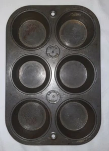 Old EKCO Chicago USA 7 x 10 Muffin Tin 6 Biscuit Cupcakes Baker Pan - Picture 1 of 12