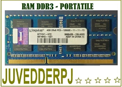 RAM 4GB DDR3 PC3-12800S 2Rx8 1600MHz PORTATILE MEMORIA SODIMM NOTEBOOK KINGSTON - Immagine 1 di 2