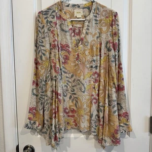 Anthropologie Maeve Langarm Popover Top Größe 8 gedeckte Pastelltöne - Bild 1 von 7