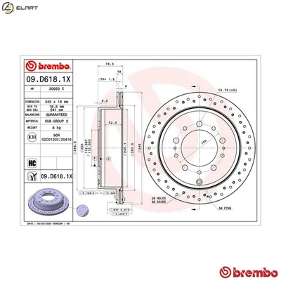 2x BRAKE DISC 09.D618.1X FOR LEXUS TOYOTA SEQUOIA LAND/CRUISER/200/SUV TUNDRA - Image 1 of 4
