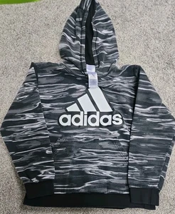 Adidas Kids Long Sleeve Pullover Hoodie Black/White Large (14-16) T11 - Picture 1 of 3