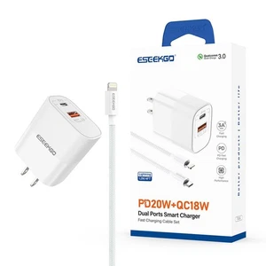 ESEEKGO 20W Travel Charger + 4FT USB-C to 8 PIN Charging Cable Fireproof 2-Ports - Picture 1 of 6