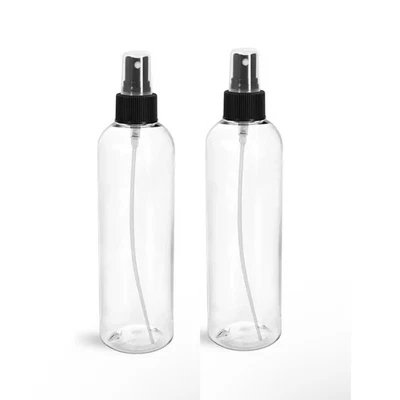 8 oz Clear Plastic Cosmo Bottles w/ Fine Mist Sprayers  (2 Pack) - Image 1 of 3