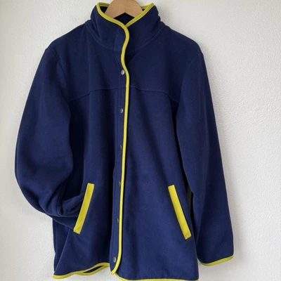 Susan Graver Weekend Blue Polar Fleece Jacket Vibrant Lime Trim Women’s XL - Image 1 of 4