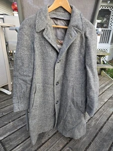 Vintage Harris Tweed Scottish Hand Woven Wool Trench Coat Mens 42 R - Picture 1 of 7