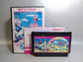 Famicom Mappy Land W/Box Instruction FC Cartridge Tested Japanese Retro Game
