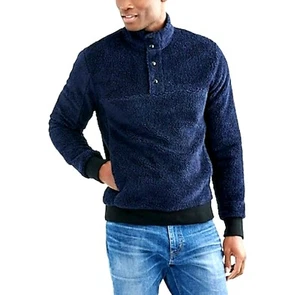 Suéter estilo Henley J CREW Sherpa polar azul marino para hombre - Imagen 1 de 9