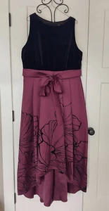 Ignite Evenings Formal Sz 18 Missy Burgundy Floral Black Velour - Picture 1 of 12