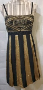 Sue Wong Nocturne Dress Sz 6 Black & Gold Silk Beaded Lined Cocktail Party - Picture 1 of 19