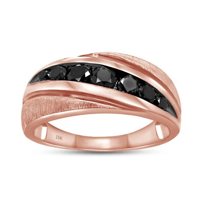 3/4ct Mens Black Natural Diamond Wedding Band Ring in 10K Solid Rose Gold - Image 1 of 4