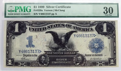 Series Of 1899 $1 Black Eagle Silver Certificate Fr#229a PMG VF30 - Image 1 of 2