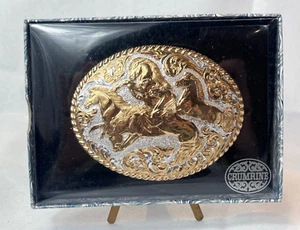 Crumrine Belt Buckle C08700 Horses Western Style Made In Mexico Oval In Box - Picture 1 of 16