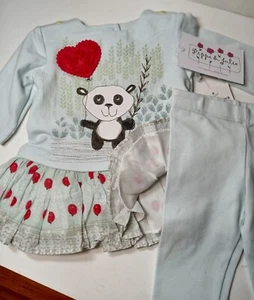 NWT PIPPA JULIE Baby Girls 9 mos Dress Tunic Leggings Outfit Panda Ruffled - Picture 1 of 3