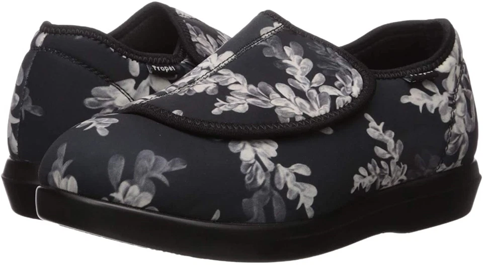 Propet 258635 Womens Cush 'n Foot Slip-on SLIPPER Shoes Black Floral Size 7 AA