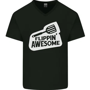 Flipping Awesome Funny Chef BBQ Vatertag Herren V-Ausschnitt Baumwolle T-Shirt - Bild 1 von 37