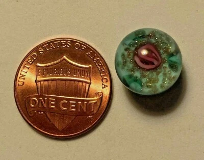ONE Czech Glass Ball Button Paperweight Blue Pink Green Almost 1/2 " 12mm 9624 - Image 1 of 4