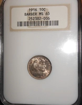 1916 10C Barber Dime NGC MS 65  ~Super Nice Color - Rainbow on Reverse~ - Image 1 of 4