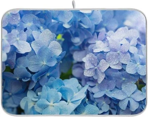Blue Hydrangeas Dish Drying Mat for Kitchen Counter Absorbent Heat Resistant Mic - Picture 1 of 10
